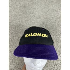 Vintage Salomon Hat Cap Snap Back Black Purple Embroidered Mens Made USA 90s